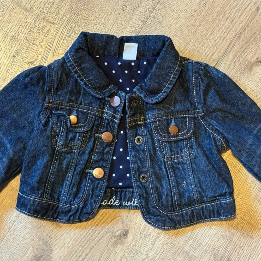 baby Gap Denim Jacket Polka Dot Lined 6-12 Months Dark Wash